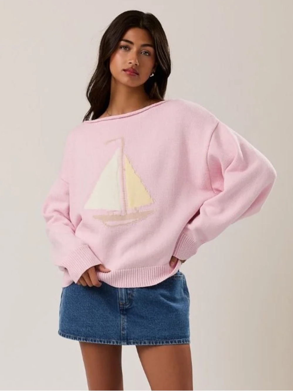 Le Lis Pink Sailboat Knit Sweater